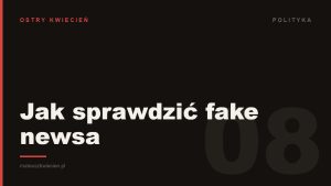 Ciemna grafika z napisem „Jak sprawdzić fake newsa” — okładka wpisu o weryfikacji informacji w minutę