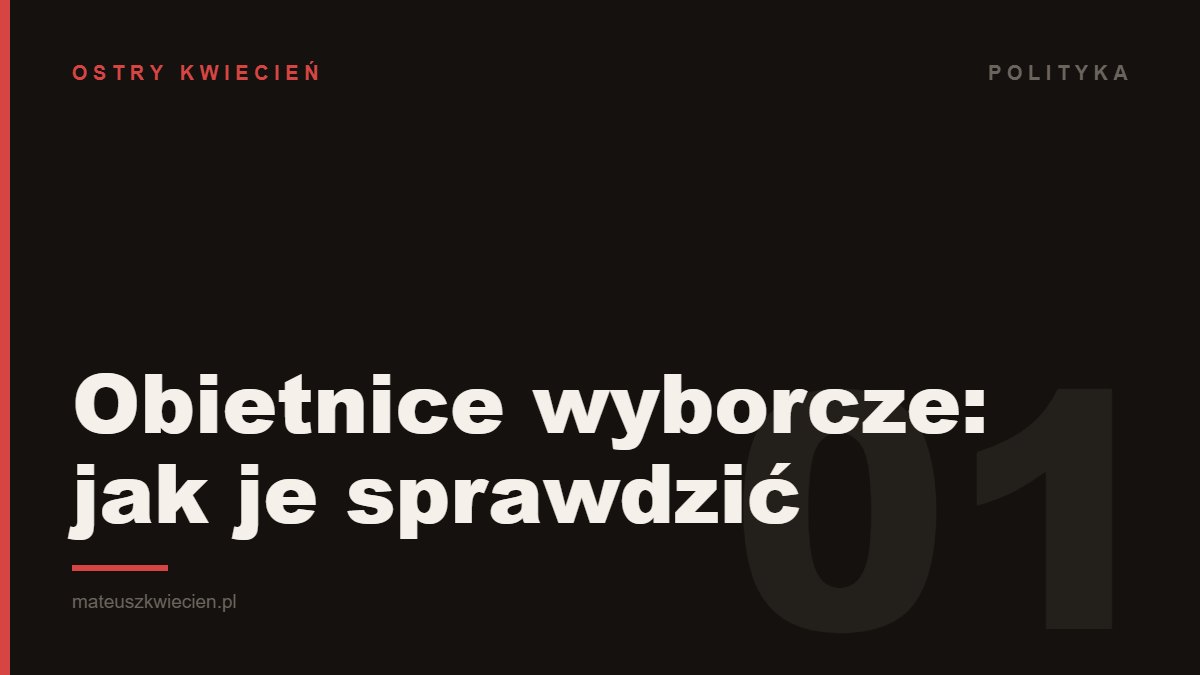 Ciemna grafika z napisem „Obietnice wyborcze: jak je sprawdzić” — okładka wpisu o weryfikacji obietnic