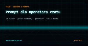 Okładka: prompt dla operatora czatu – filar klastra o czatbotach i promptach, styl TRON