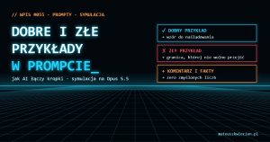 Okładka WPIS #055: dobre i złe przykłady w prompcie — jak AI łączy kropki, symulacja na Claude Opus 5.5